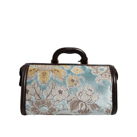Dolce & Gabbana Blue Brown Leather Floral Jacquard Travel HandMen's Men's Bag - Picture 3 of 5